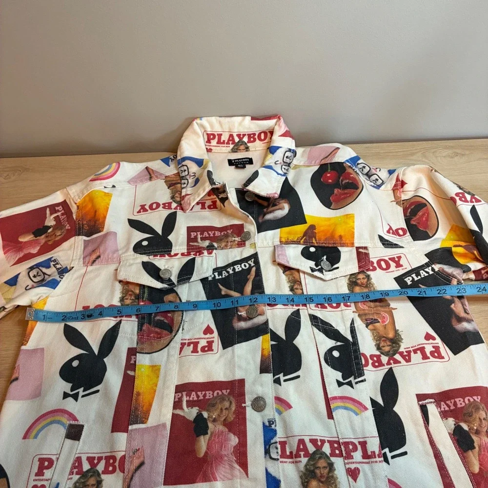 Playboy PacSun Magazine Cover Collage Denim Trucker Jacket White Mens ML